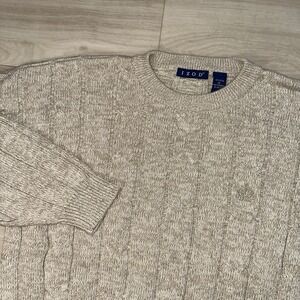 Vintage IZOD Cable Knit Sweater‎ Men's size XL Cream Fisherman Chunky Excellent